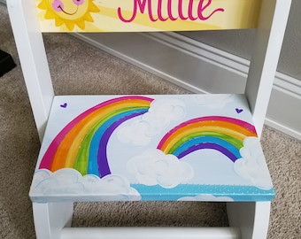 personalized chair step flip stool rainbow sunshine