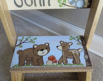 personalized chair step flip stool bear deer woodland forest