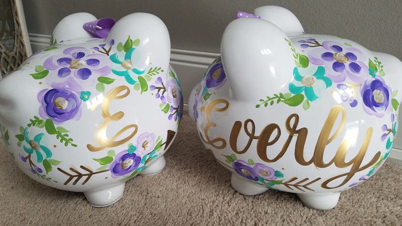 piggy bank hand painted personalized abigails bright floral wild child image 7