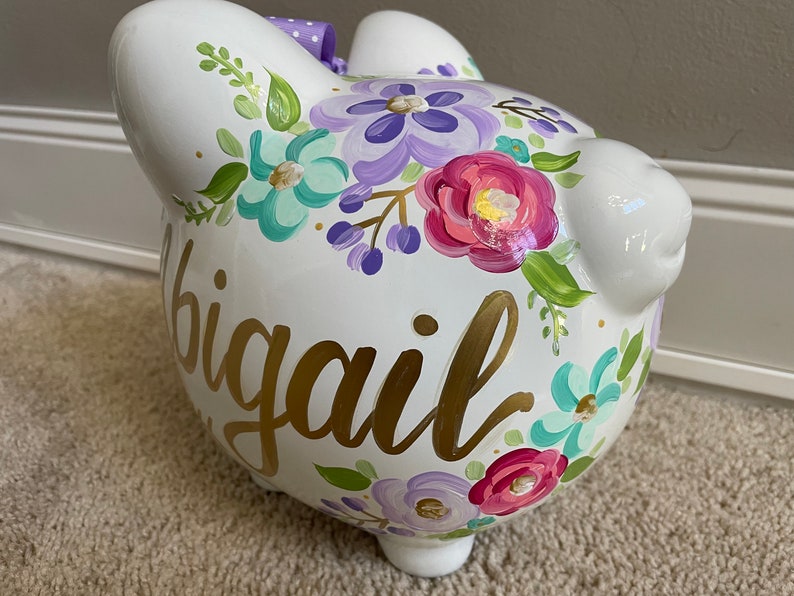 piggy bank hand painted personalized abigails bright floral wild child image 1