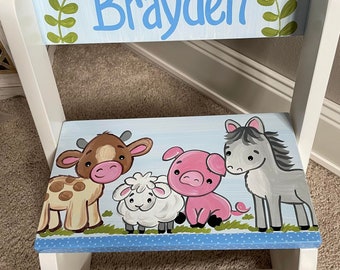 hand painted personalized flip step stool fun farm