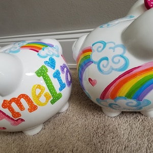 piggy bank hand painted personalized I can sing a rainbow