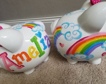 piggy bank hand painted personalized I can sing a rainbow