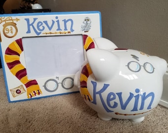 piggy bank hand painted personalized wizard owl