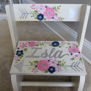 personalized chair step flip stool wold child arrow silver