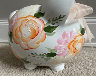 hand painted personalized piggy bank palmers peaches and creams