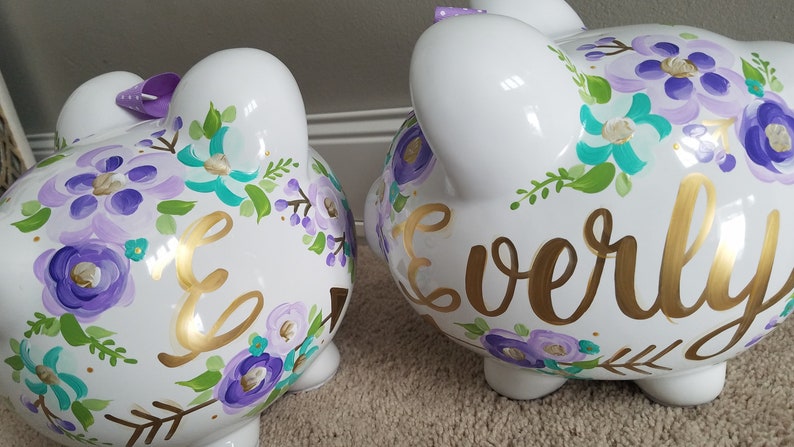 piggy bank hand painted personalized abigails bright floral wild child image 6