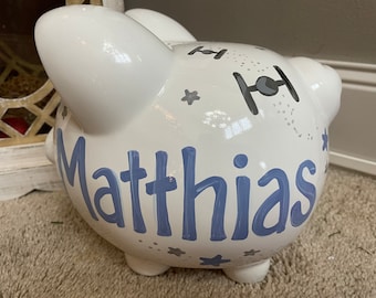 personalized piggy bank space star wars inspired