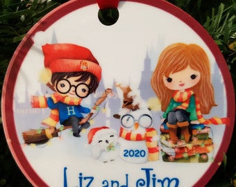 Custom personalized designed wizard wedding couple  inspired ornament