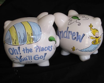 piggy bank hand painted personalized oh th places you'll go... suess inspired
