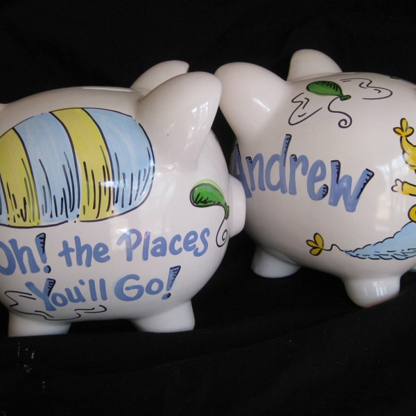 piggy bank hand painted personalized oh th places you'll go... suess inspired