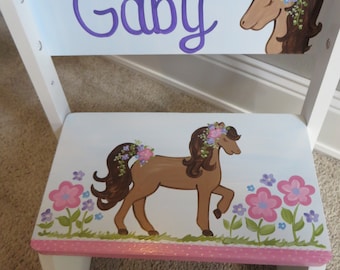 personalized chair step flip stool floral horse