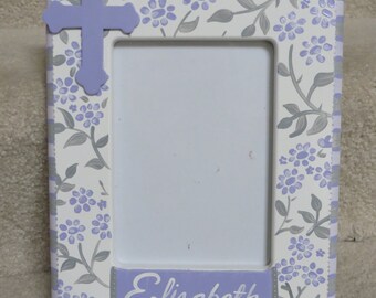 hand painted personalized first communion picture frame mackenzie lavendar shimmer