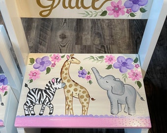 hand painted personalized extra large flip step stool graces floral jungle