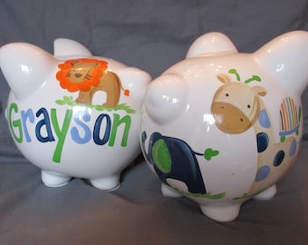 piggy bank hand painted personalized andrew animals