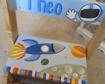 personalized chair step flip stool space rocket