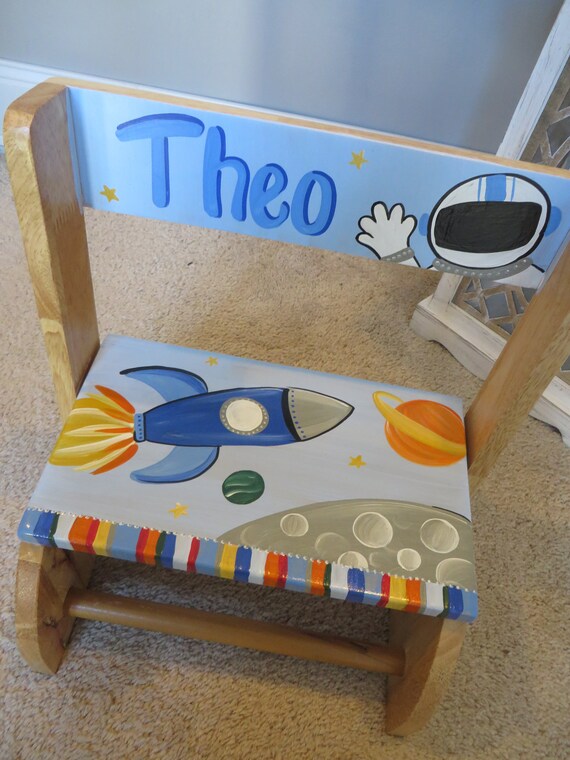 personalized chair step flip stool space rocket