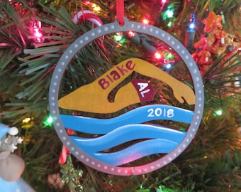 hand painted personalized swim team ornament coordinate your school colors