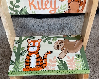 personalized chair step flip stool Rileys jungle lion