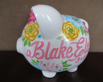 personalized piggy bank blake bright floral