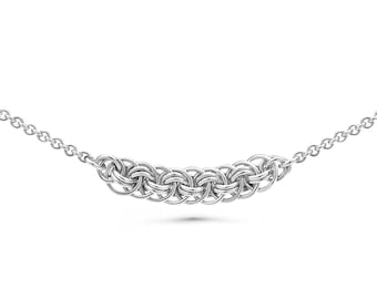 Chainmaille Choker Necklace, Argentium Sterling Silver Womens Collarbone Neckline, Simple Short Delicate Everyday Jewelry, 15 16 17 18 inch