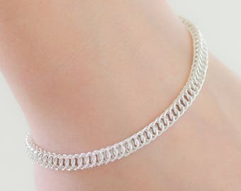 Silver Chain Bracelet for Women, Welded Link Chainmaille Jewelry, Argentium Sterling Silver, Lobster Claw Clasp, short medium long all sizes