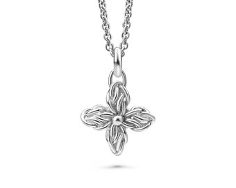 Silver Necklace for Women, Argentium Sterling Silver Star Flower, Celtic Chainmaille, 1.7mm Cable Chain Lobster Clasp, 16 18 22 28 36 inch