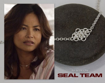 Worn on Arrow and SEAL Team: Dainty Minimalist Silver Necklace, Sideways Rhombus, Fused Chainmaille Choker, 15 16 17 18 inch, As Seen on TV