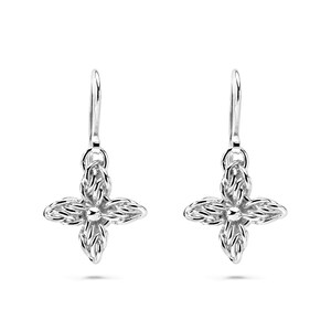 Silver Dangle Earrings, Star Flower Drop Earrings, Fused Argentium Sterling Silver, Celtic Knot Fine Chainmaille Nickel Free Hypoallergenic image 1
