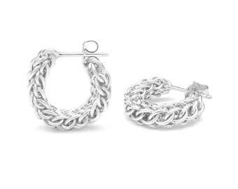 Silver Hoop Earrings, Argentium Sterling Silver, Unique Handwoven Chainmaille, Nickel Free Hypoallergenic Ear Posts, Comfortable & Flexible