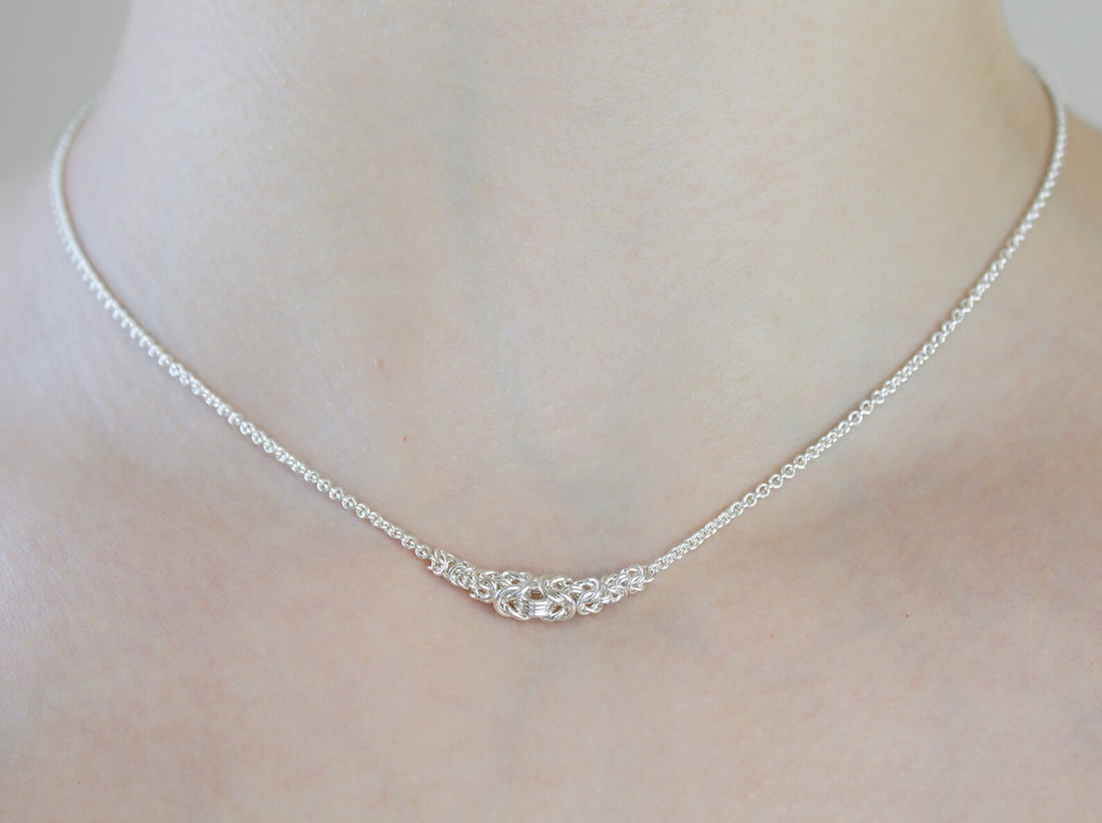 Silver Choker Necklace, Argentium Sterling Womens Elegant Byzantine