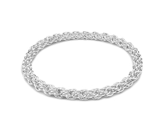 Silver Bangle Bracelet for Women, Handwoven Chainmaille Jewelry, Argentium Sterling Silver, Flexible Welded Chain, small medium large xlarge