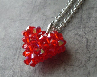 Crystal Puffy Heart in Bright Red