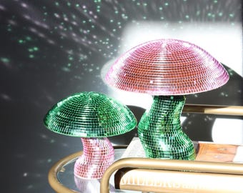 Handmade Groovy Disco Mushroom Apartment Home Decor - Pink and Green
