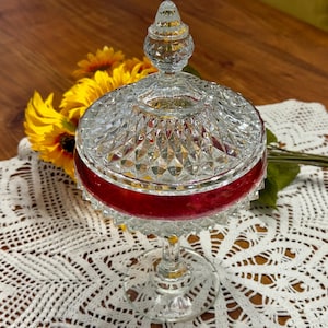 Compote Indiana Diamond Point Ruby|Bonbonnière