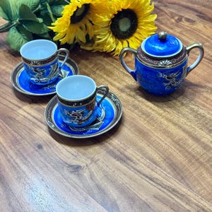 Vintage Japanese Moriage Dragonware Sugar Bowl & Cups  Saucers