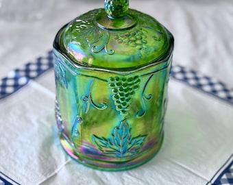 Indiana|Carnival Green Glass Biscuit|Candy Jar