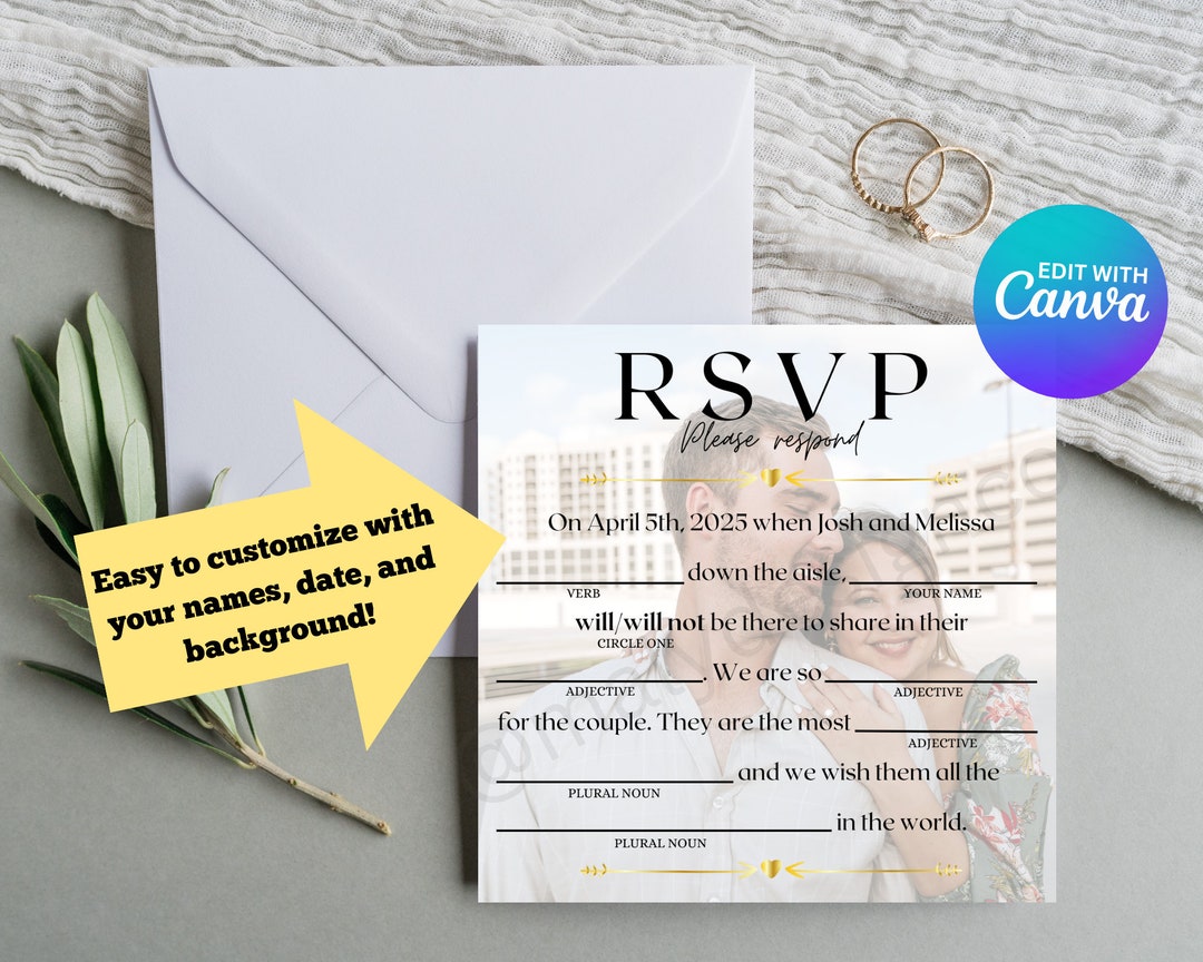 Personalizable Mad Libs-style Wedding RSVP Card Digital Download ...