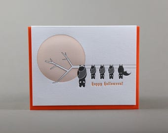 Bats Happy Halloween Letterpress Greeting Card