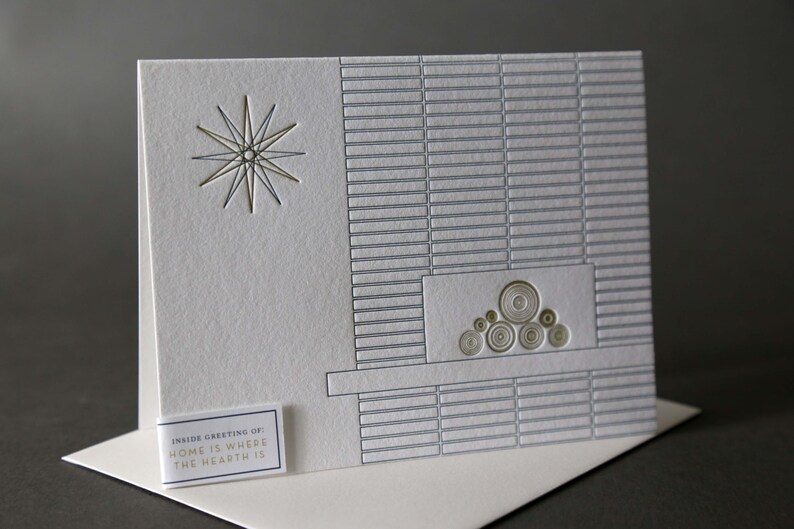 Mid Century Modern Fireplace New Home Hearth Letterpress Card image 3