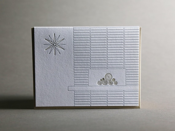 Mid Century Modern Fireplace New Home Hearth Letterpress Card
