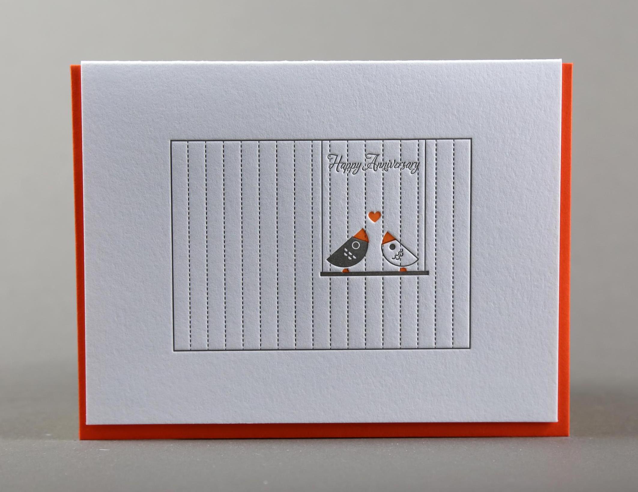 Love Birds Happy Anniversary Letterpress Greeting Card - Etsy