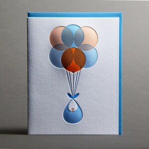 No. 255: Orange Blue Baby Delivery Balloons Letterpress Card