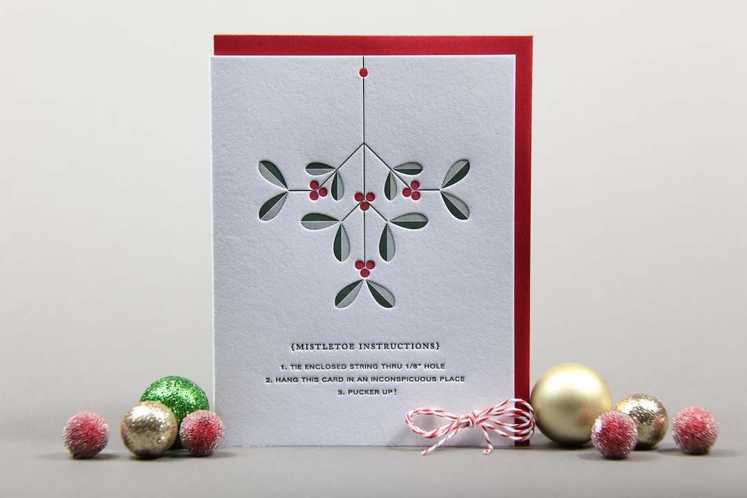 Modern Mistletoe Christmas Holiday Letterpress Greeting Card - Etsy