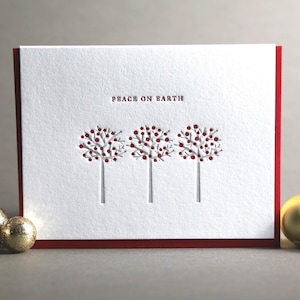 Peace Berry Tree Holiday Christmas Letterpress Greeting Card
