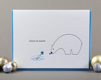 Polar Opposites Peace on Earth Holiday Christmas Letterpress Greeting Card