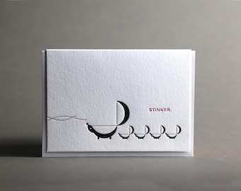 Skunk Family Stinker Letterpress Greeting Card