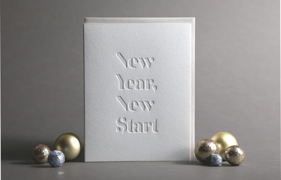 New Year New Start Holiday Letterpress Greeting Card
