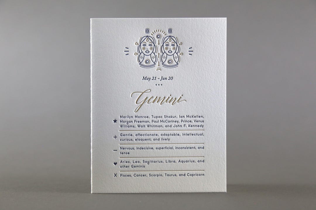 Astrology GEMINI Happy Birthday Letterpress Greeting Card - Etsy