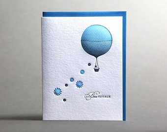 Bon Voyage Hot Air Balloon Letterpress Greeting Card